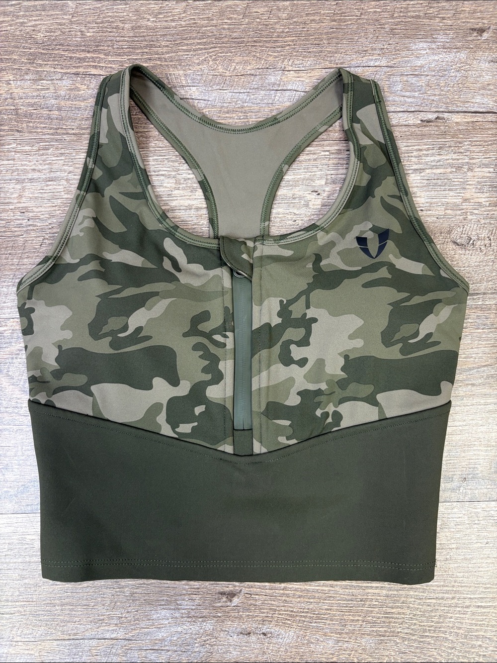Firm Abs Perfect Goddess Camo Front Zip Longline Sports Bra Medium
